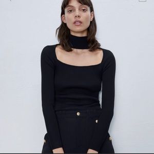ZARA ribbed turtleneck w/ square neck cut out